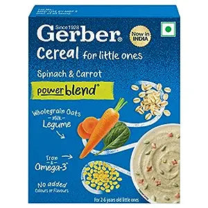 GERBER Cereals - Spinach & Carrot | Instant Cereal for little ones | With Iron & Omega-3 | Rich in Protein | With Vit A, C, D & Zinc | No added colours or flavours | 300g GERBER Cereals - Spinach & Carrot | Instant Cereal for little ones | With Iron & Omega-3 | Rich in Protein | With Vit A, C, D & Zinc | No added colours or flavours | 300g